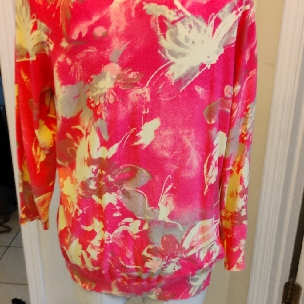 Covington Women's Floral Cardigan - Pink and Yellow